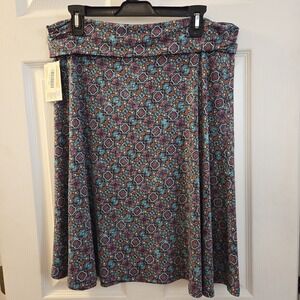 LuLaRoe Azure Skirt 2XL Knee Length Unlined Pull On Blue retro geo print NWT